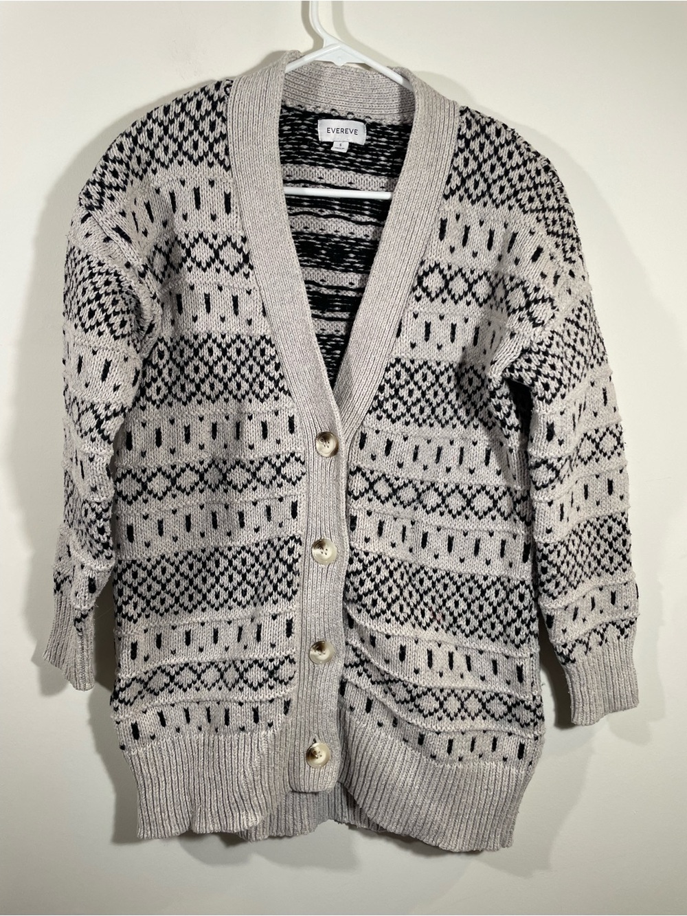 Evereve Long Fairisle Nordic Button Cardigan S